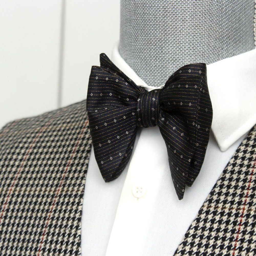 NWT Men's Self‎ tied Bow Tie Black Grey Silk Butterfly Bowtie big bow tie S526